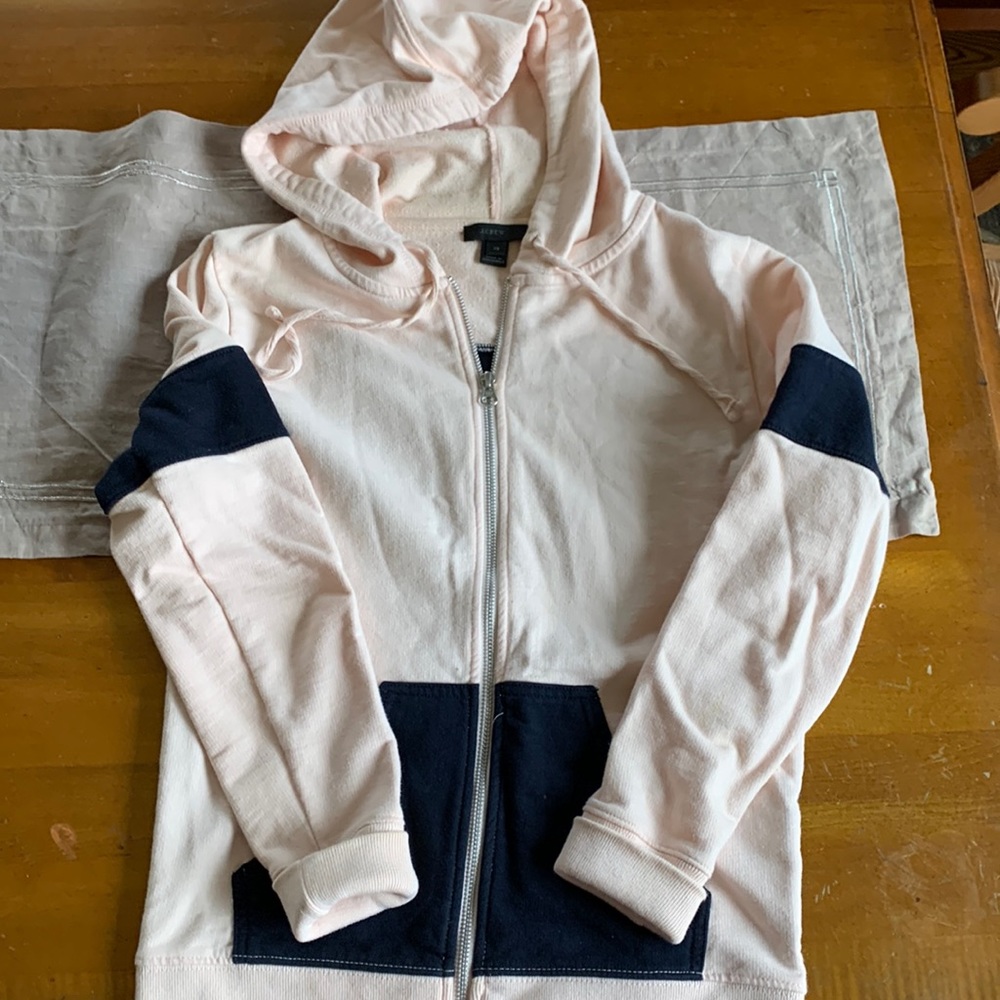 Jcrew pale pink and navy blue hoodie with pockets